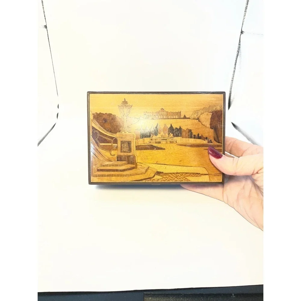 Vintage Reuge Inlaid Marquetry Wood Jewelry Box